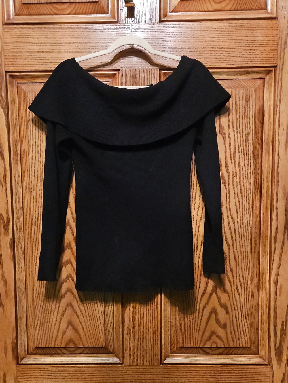 White House Black Market Black Off-the-Shoulder Fold-Over Sweater